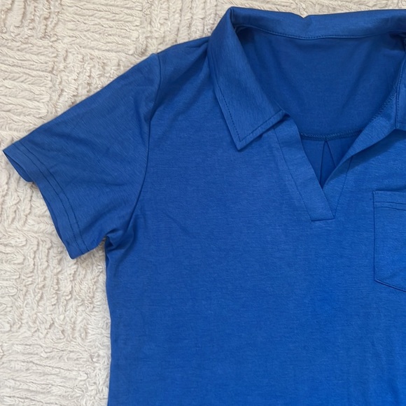 AKEWEI V-Neck Polo Shirt Short Sleeve Collared Tops Casual Tunic Blouse Medium - Picture 7 of 16